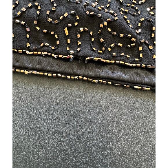JKara Gold Black Beaded V-Neck Dressy Party Formal Evening Blouse Size Medium - Picture 6 of 15